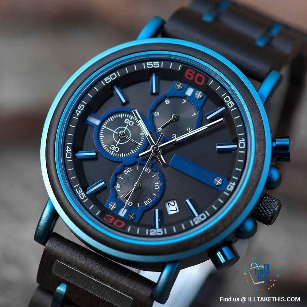 Bluline™ Men's Wooden Watch, make it Personalized with Name label option