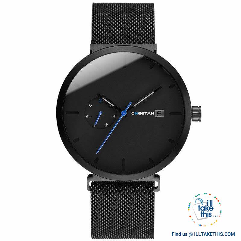 Ambassador Blue Point Ultra Sleek Men's Wristwatch all Black with Mesh Stainless Wristband - I'LL TAKE THIS
