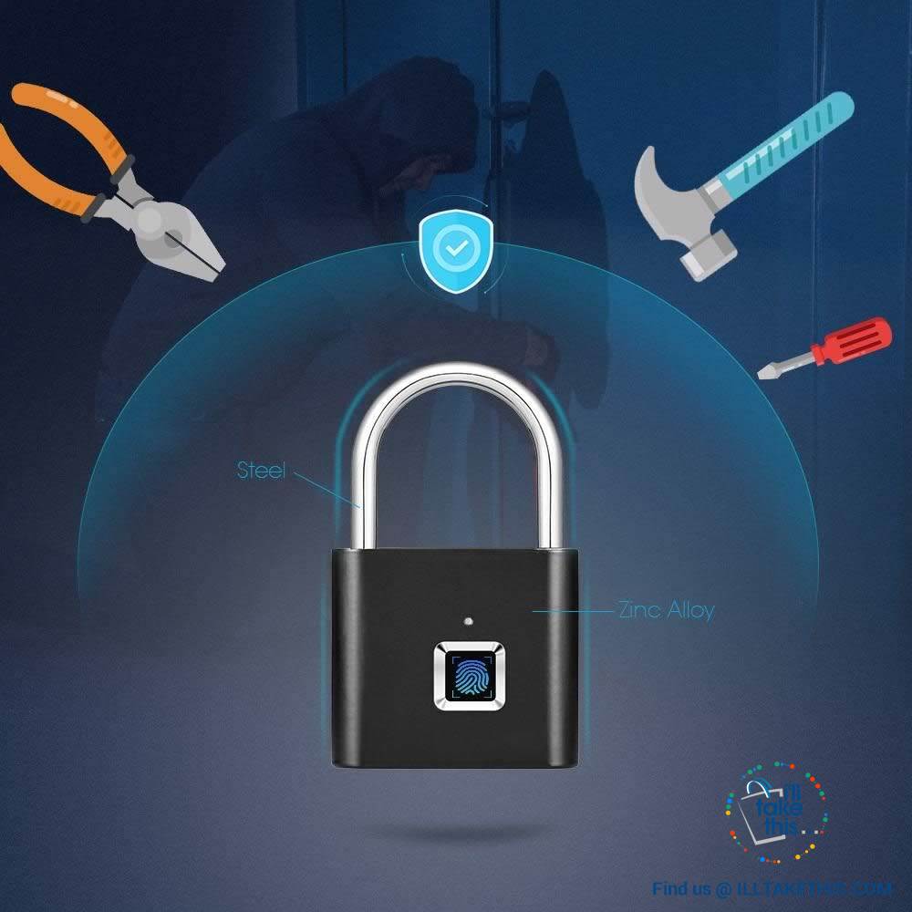 Fingerprint Padlock  - 10 Memory Quick Unlock USB Charger - Silver or Black - I'LL TAKE THIS