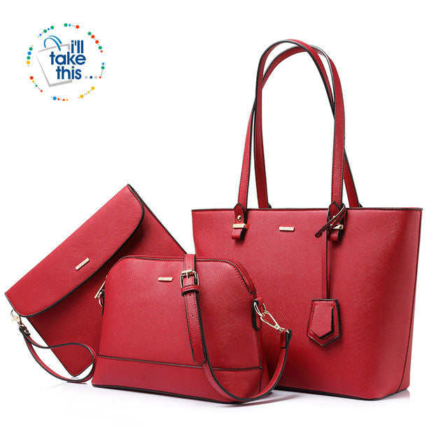 Women’s Handbag 3 Set Collection, Leather-look Large capacity tote, Crossbody bag + Small purse - I'LL TAKE THIS