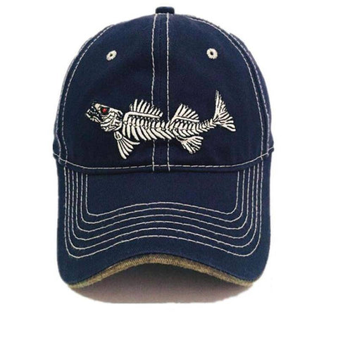 Image of High Quality 100% Pure Cotton Fish Bone Fishing Hat Available in Black, Blue, Khaki or Orange