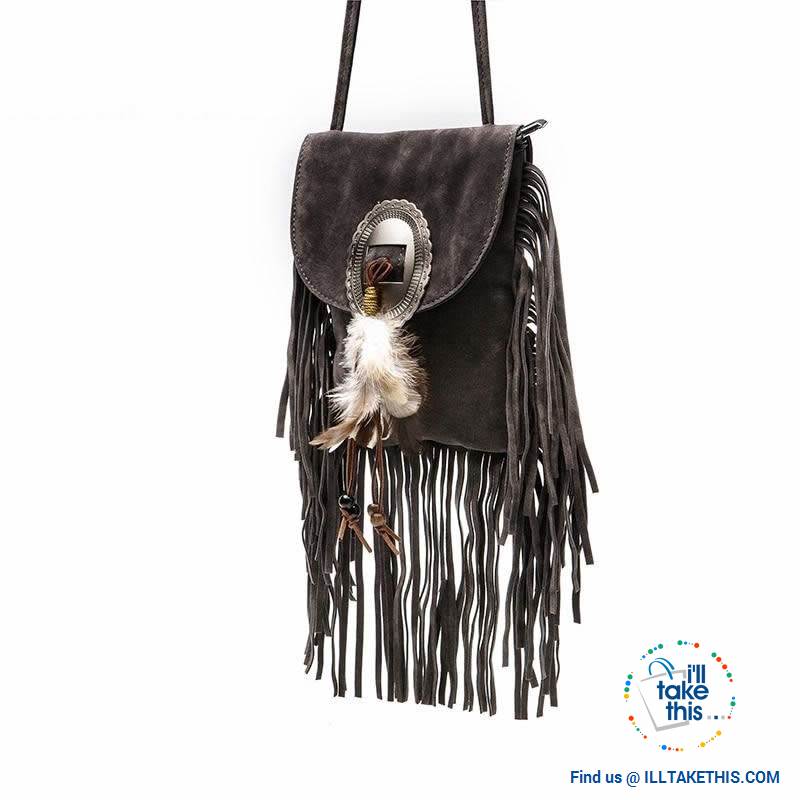 Women's Handbag/Crossbody Shoulder bag - Boho Inspired Tassels fringes and a Feather Buckle - I'LL TAKE THIS