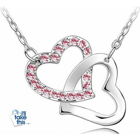 Image of Double Hearts Pendant with Crystal Zircon Alloy Eight Colors Necklace - I'LL TAKE THIS