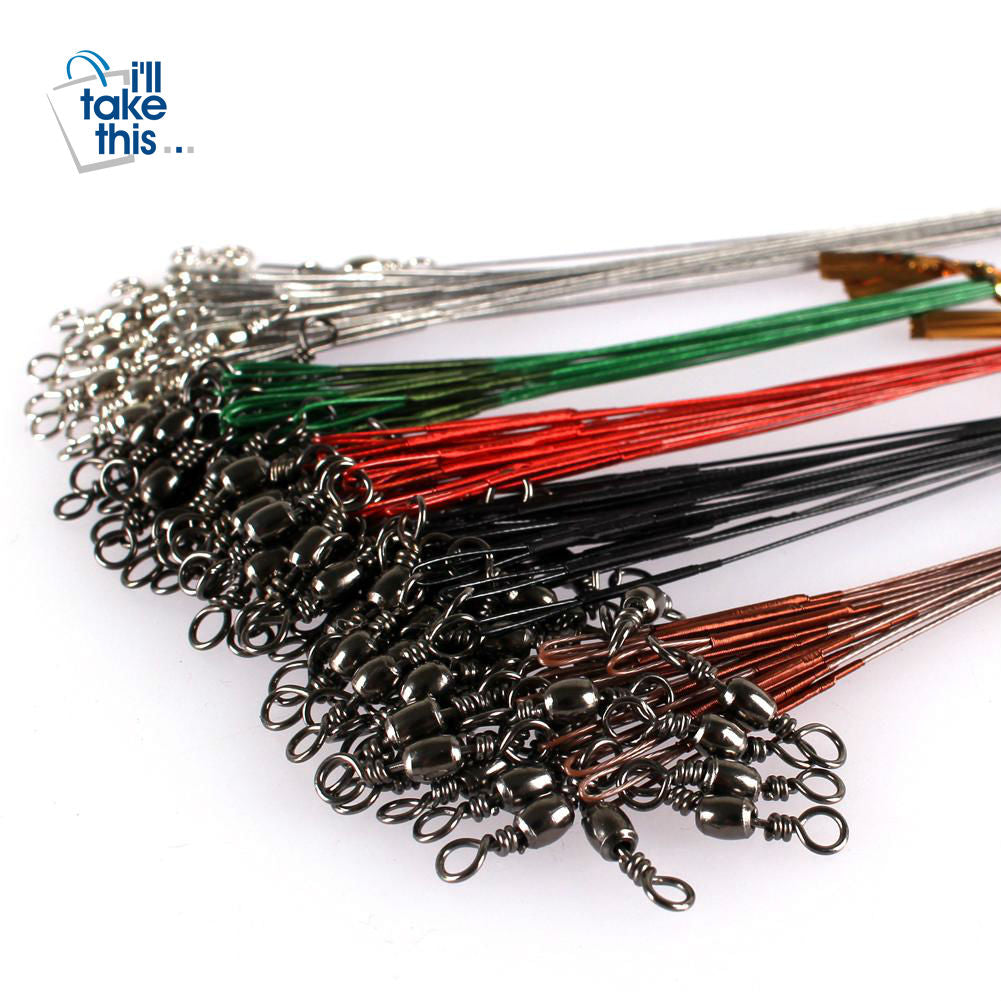 50PCS Steel Wire Leader Rope Fishing Line Lure Leader Swivel Interlock Snap Anti-bite Line fishing hooks 16/18/22/25/28cm - I'LL TAKE THIS