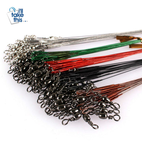 Image of 50PCS Steel Wire Leader Rope Fishing Line Lure Leader Swivel Interlock Snap Anti-bite Line fishing hooks 16/18/22/25/28cm - I'LL TAKE THIS