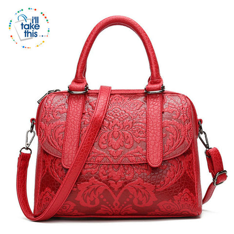 Image of Luxury Embossed Floral Design Handbag Collection in a Classic Antique Style Cross-body Bag, 4 Colors - I'LL TAKE THIS