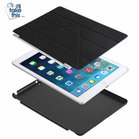 Image of iPad 9.7 2017/18 Magnetic flip stand case, smart cover, auto wake/sleep solid back in Vegan leather - I'LL TAKE THIS