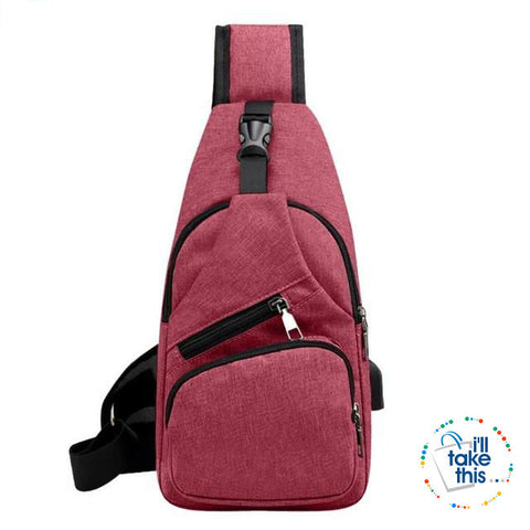 Image of Single Shoulder Strap crossbody Canvas Bag + USB Charging access in an EASY Sling Shoulder Backpack - I'LL TAKE THIS