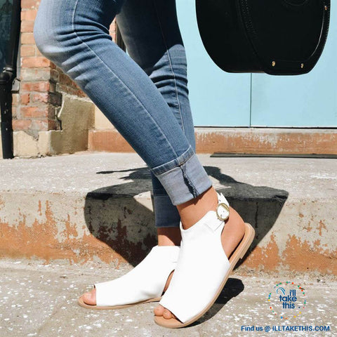 Image of Gorgeous Flat Sole Sandal with Peep Toe , Vegan leather womens sandals, 4 Color Options! - I'LL TAKE THIS