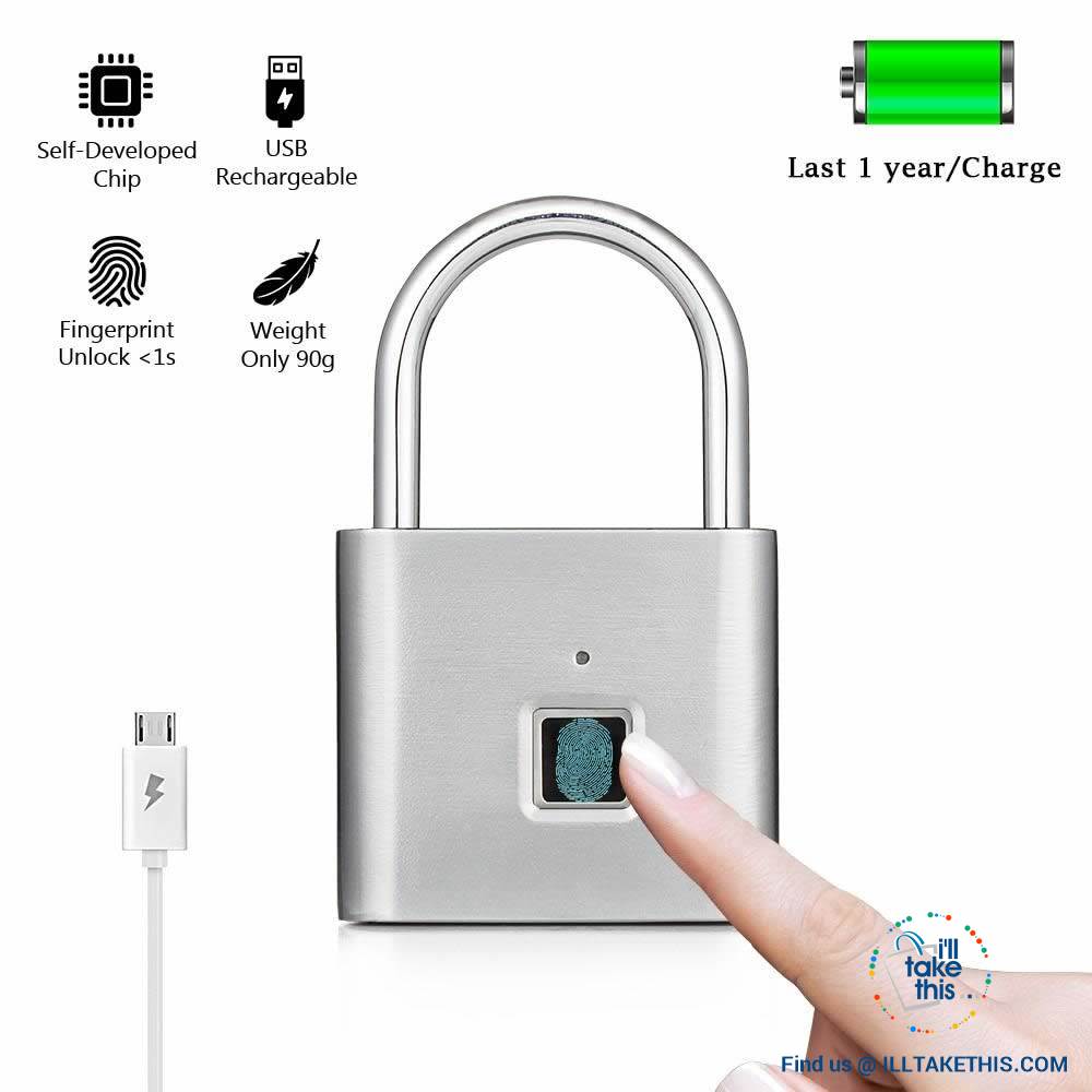 Fingerprint Padlock  - 10 Memory Quick Unlock USB Charger - Silver or Black - I'LL TAKE THIS