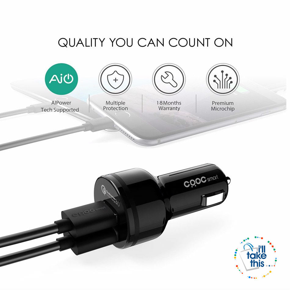 In-Car Charger Quick Charge 3.0 Dual QC 3.0 USB Car Phone Charger Suite most iPhone, iPad, Android - I'LL TAKE THIS
