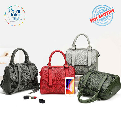 Image of Luxury Embossed Floral Design Handbag Collection in a Classic Antique Style Cross-body Bag, 4 Colors - I'LL TAKE THIS