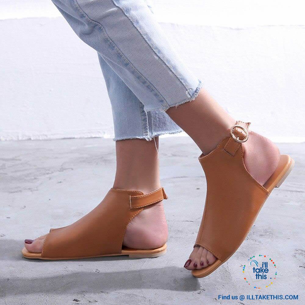 Gorgeous Flat Sole Sandal with Peep Toe , Vegan leather womens sandals, 4 Color Options! - I'LL TAKE THIS