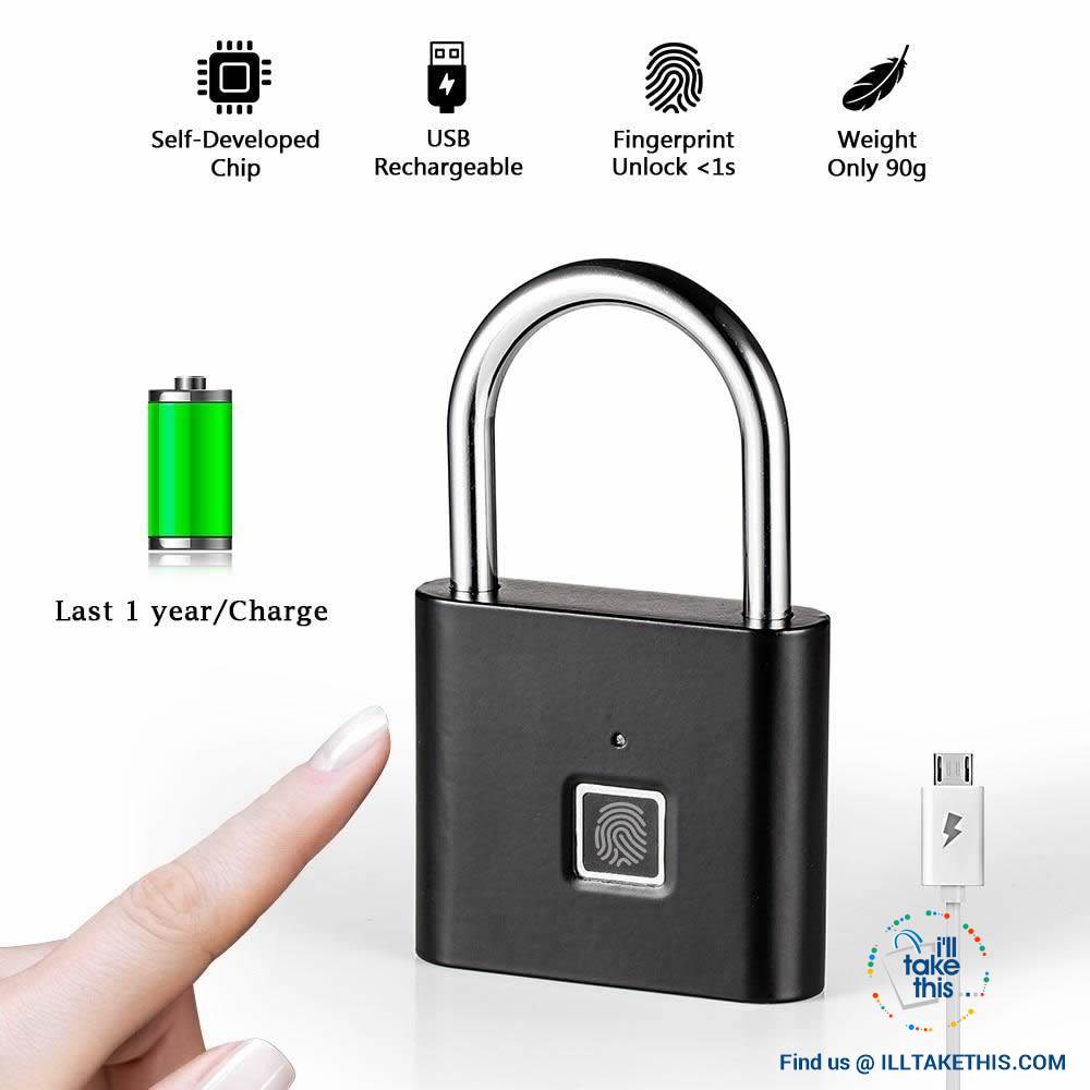 Fingerprint Padlock  - 10 Memory Quick Unlock USB Charger - Silver or Black - I'LL TAKE THIS