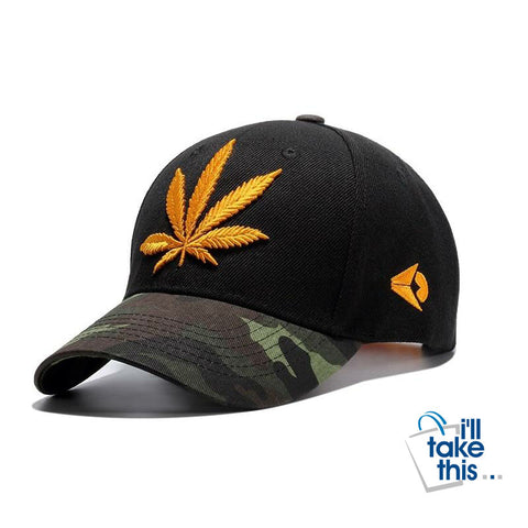 Image of Hemp Leaf Emblem Baseball Cap Unisex Sports leisure hats - Adjustable strap, one size fits all - I'LL TAKE THIS