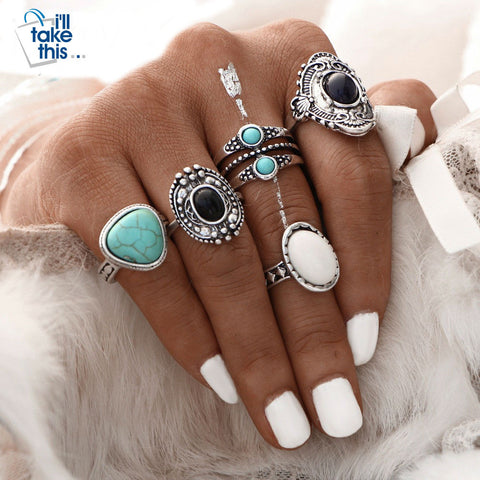 Image of Antique Gold or Silver Bohemian Midi Ring Set Vintage Steampunk Anillos Knuckle Rings For Women Boho Jewelry 5 Pcs/Set - I'LL TAKE THIS