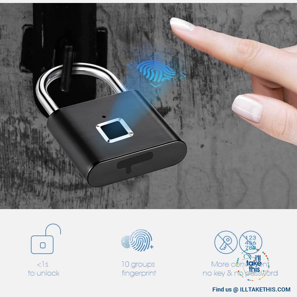Fingerprint Padlock  - 10 Memory Quick Unlock USB Charger - Silver or Black - I'LL TAKE THIS