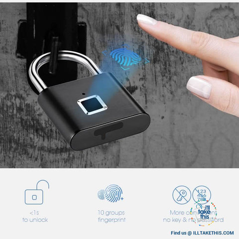 Image of Fingerprint Padlock  - 10 Memory Quick Unlock USB Charger - Silver or Black - I'LL TAKE THIS