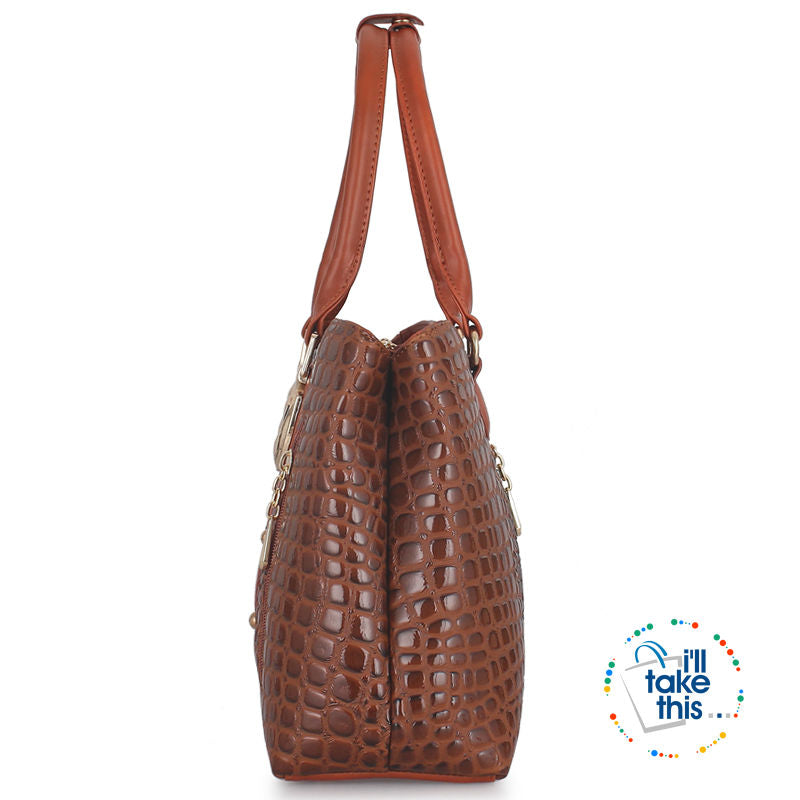 Crocodile/Alligator Design Vegan Leather Women's Handbag - FOUR Textured Colors - I'LL TAKE THIS