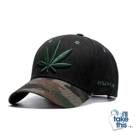 Image of Hemp Leaf Emblem Baseball Cap Unisex Sports leisure hats - Adjustable strap, one size fits all - I'LL TAKE THIS