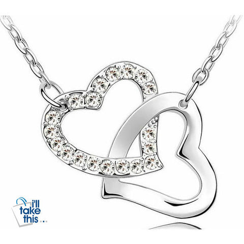 Image of Double Hearts Pendant with Crystal Zircon Alloy Eight Colors Necklace - I'LL TAKE THIS