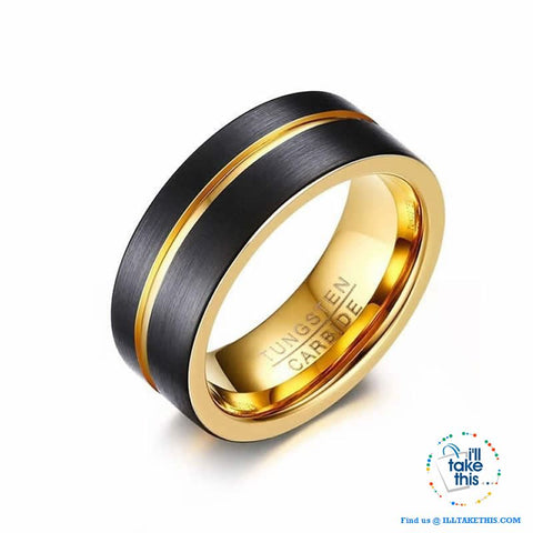 Image of šØ Men's 8mm Black Brushed Tungsten Rings with Concentric grove - 7 Color variations - I'LL TAKE THIS