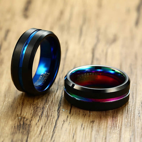 Image of šØ Men's 8mm Black Brushed Tungsten Rings with Concentric grove - 7 Color variations - I'LL TAKE THIS