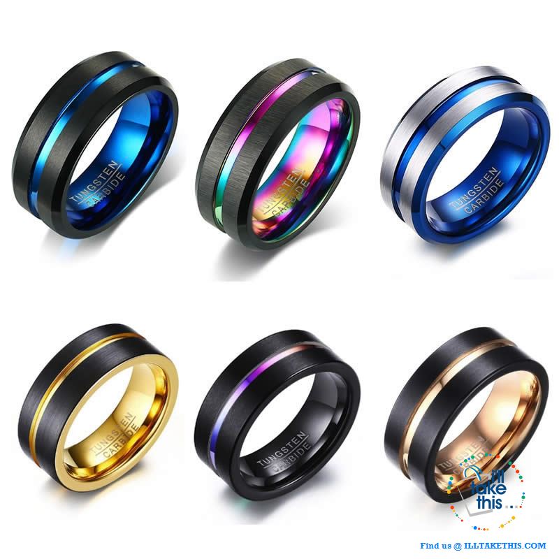 šØ Men's 8mm Black Brushed Tungsten Rings with Concentric grove - 7 Color variations - I'LL TAKE THIS