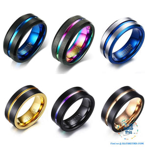 👨 Men's 8mm Black Brushed Tungsten Rings with Concentric grove - 7 Color variations