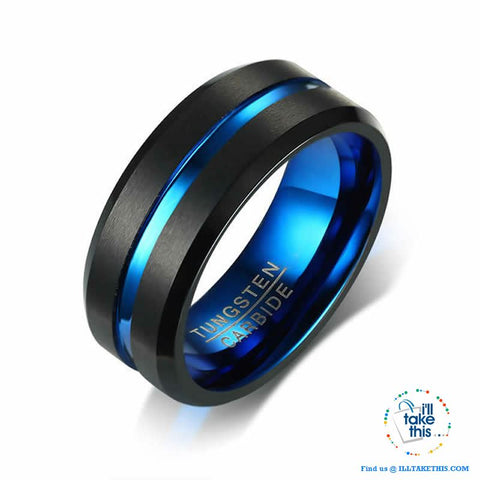 Image of šØ Men's 8mm Black Brushed Tungsten Rings with Concentric grove - 7 Color variations - I'LL TAKE THIS