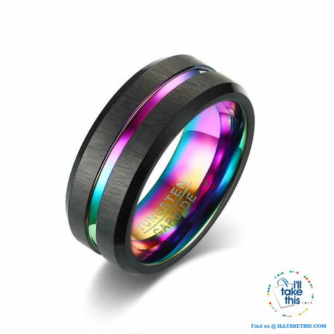 Image of 👨 Men's 8mm Black Brushed Tungsten Rings with Concentric grove - 7 Color variations - I'LL TAKE THIS