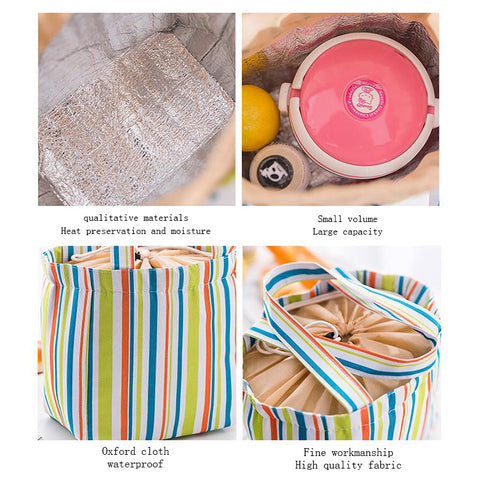 Image of Stripe Pattern Lunch Bags Insulated Cold Canvas Drawstring Picnic Carry Case Thermal Lunch Bag - I'LL TAKE THIS
