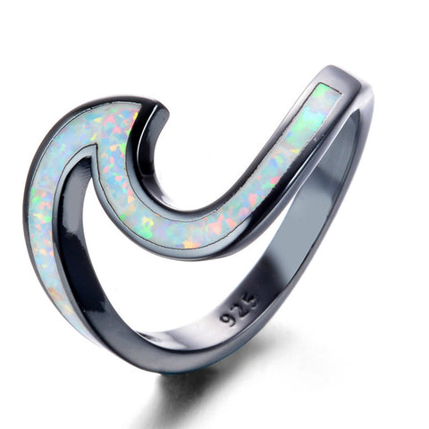 Image of Wave Shaped Fire Opal Ring, 5 Fire Opal Color Options Rings in Black band - I'LL TAKE THIS