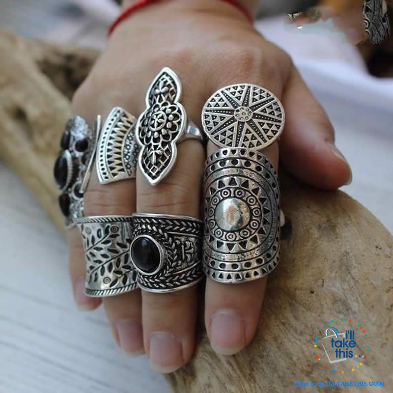 Set of 8 Bohemian Vintage Boho Jewelry Rings - I'LL TAKE THIS