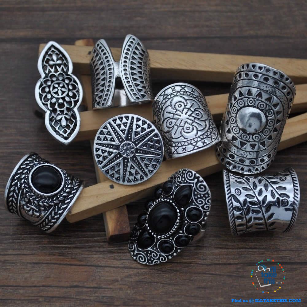Set of 8 Bohemian Vintage Boho Jewelry Rings - I'LL TAKE THIS