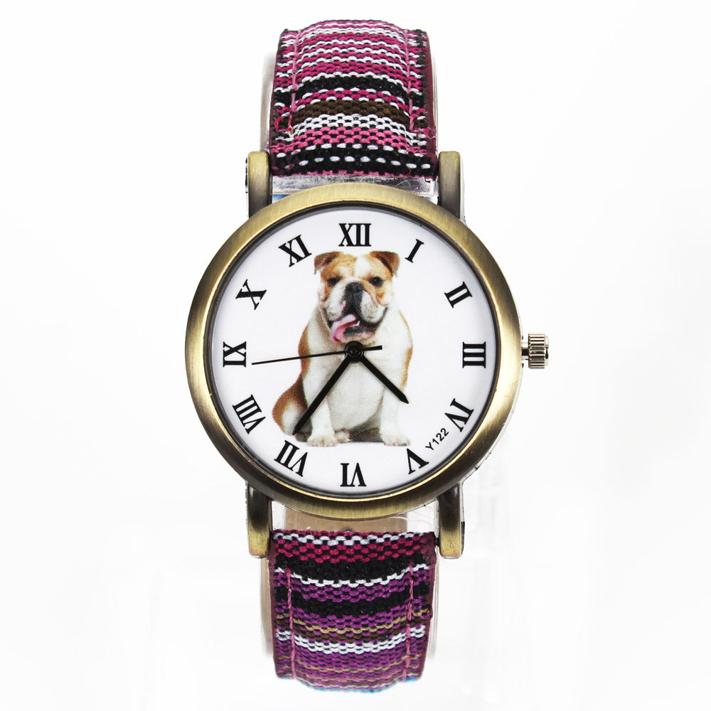 British Bulldog Women wrist watch with Camouflage Denim Canvas Wrist band in 7 color combinations - I'LL TAKE THIS