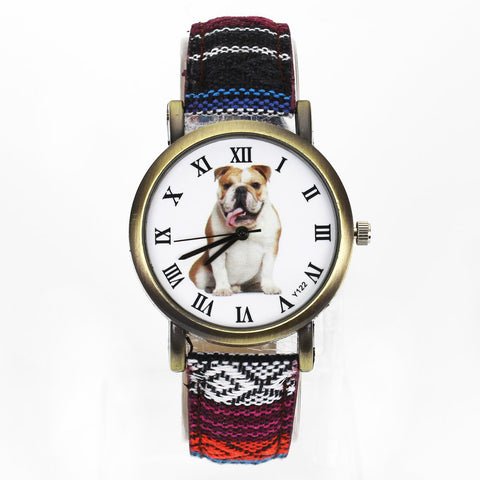 Image of British Bulldog Women wrist watch with Camouflage Denim Canvas Wrist band in 7 color combinations - I'LL TAKE THIS