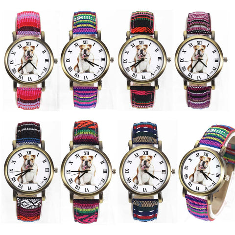 Image of British Bulldog Women wrist watch with Camouflage Denim Canvas Wrist band in 7 color combinations - I'LL TAKE THIS