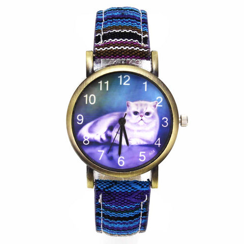 Image of Cute Lucky Cat Ladies / Girl Fashion Quartz Watches -  Denim Stripes Wristwatch - I'LL TAKE THIS