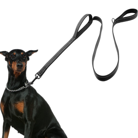 Image of Dog Leash 56"/142cm  - 2 Handles Black Nylon Padded Double Handle Leash - I'LL TAKE THIS