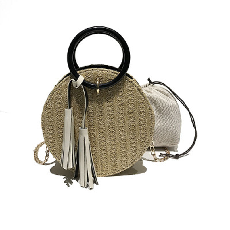 Round Stylish Straw Bag Handbag with Small Chain Shoulder Strap 3 Colors - I'LL TAKE THIS