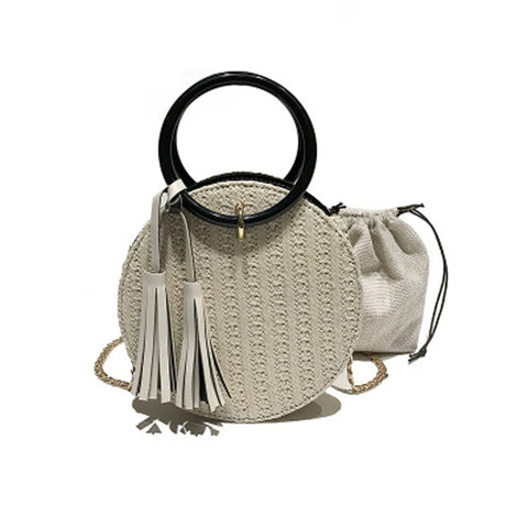 Image of Round Stylish Straw Bag Handbag with Small Chain Shoulder Strap 3 Colors - I'LL TAKE THIS