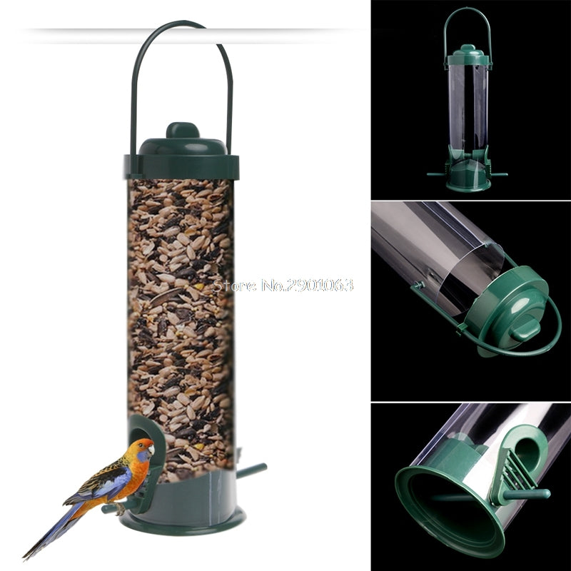 Green Hanging Wild Bird Feeder Seed Container, IDEAL Outdoor Feeding activity for Kids viewing - I'LL TAKE THIS