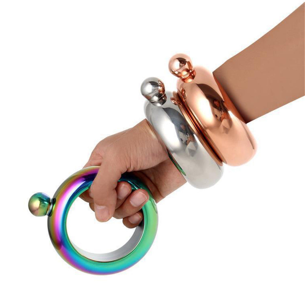 Bangle Bracelet Hip Flask Silver/Rainbow/Copper Grade 304 Stainless Steel High Quality Whiskey Drink-ware and Funnel Set - I'LL TAKE THIS