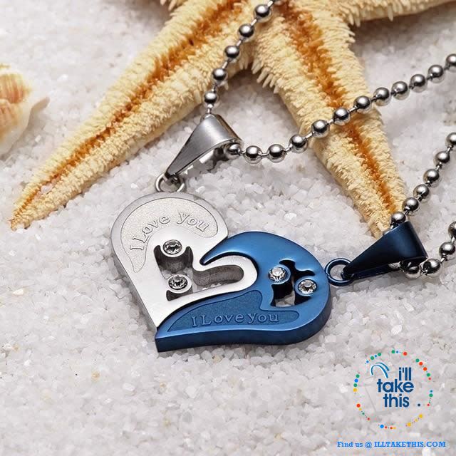 His and Hers Stainless Steel Chain Gold, Silver, Blue or Black Heart Love Necklaces. A real Couples Pendant... - I'LL TAKE THIS