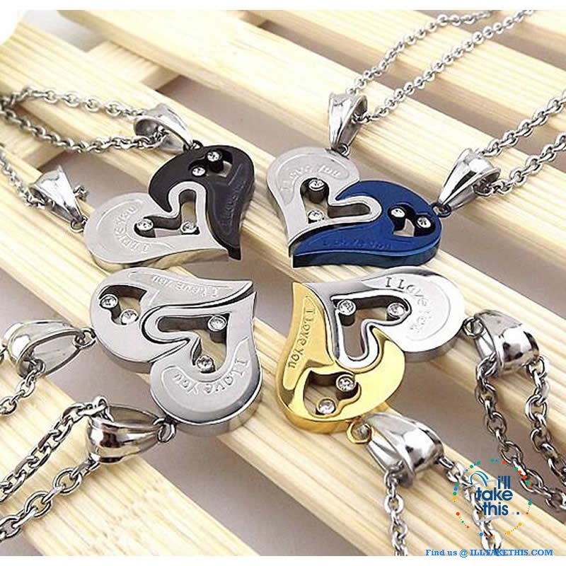 His and Hers Stainless Steel Chain Gold, Silver, Blue or Black Heart Love Necklaces. A real Couples Pendant... - I'LL TAKE THIS