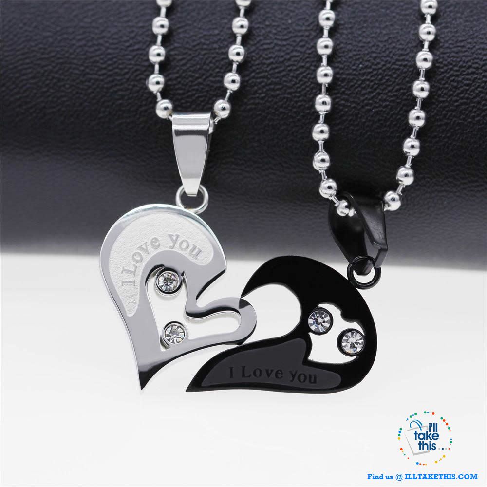 His and Hers Stainless Steel Chain Gold, Silver, Blue or Black Heart Love Necklaces. A real Couples Pendant... - I'LL TAKE THIS