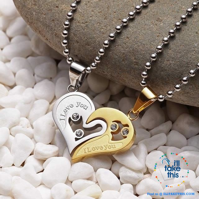 His and Hers Stainless Steel Chain Gold, Silver, Blue or Black Heart Love Necklaces. A real Couples Pendant... - I'LL TAKE THIS