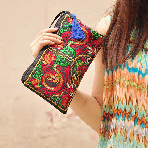 Image of Handmade Boho Chic Clutch Handbag/Purse Women Retro Boho Ethnic Embroidered Wristlet Clutch Bag - I'LL TAKE THIS