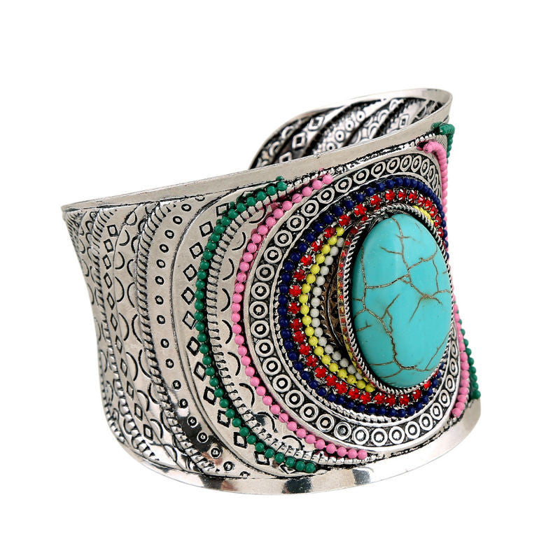 Big Open Wide Arm Cuff Bangle Bracelets For Women Boho Bohemia Turquoise Gem Statement Bangles  Armband - I'LL TAKE THIS